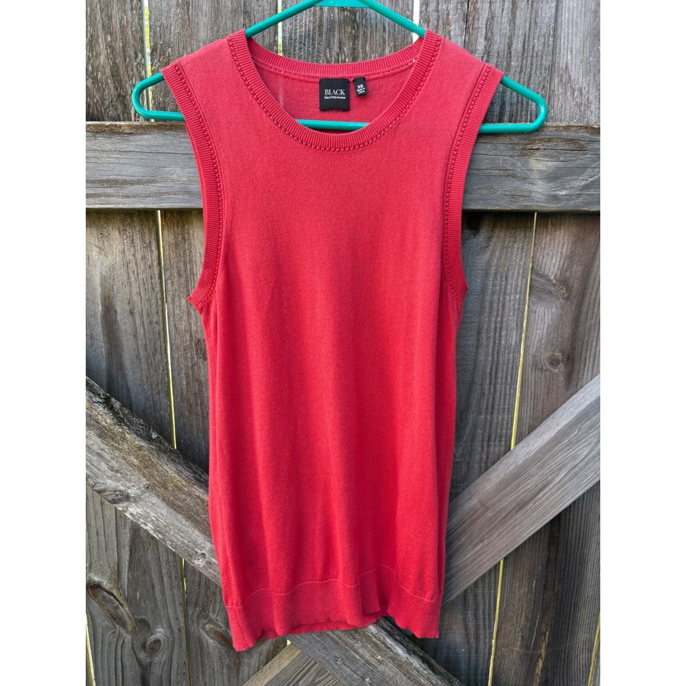 Saks Fifth Avenue Black Silk Cashmere Sleeveless Sweater Shell Red XS